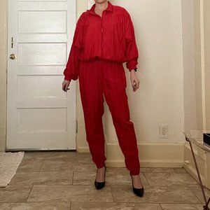 Vintage Red Silk Tracksuit